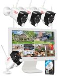 [2K&2 Way Audio&Dual WiFi] Tonton Wireless All-in-One Ultra HD Security Camera System with 16 Inch 5MP Monitor,10CH NVR with 1TB HDD,4PCS 3MP Outdoor Bullet IP Floodlight Cameras with PIR,Plug & Play