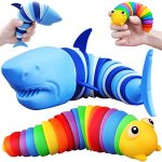 2 Pieces Articulated Fidget Toy, Rainbow Caterpillar Toy Ocean Shark Decompression Toys, Stim Toy Decompression Fun Autism ADHD Fidgeting Children's Toys Adults (Shark and Caterpillar)