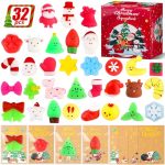 32pcs Christmas Squishies Toys, Mini Kawaii Mochi Squishy, Stocking Stuffers for Kids Bulk Christmas Fidgets for Party Favors Goodie Bag Fillers, Great Holiday Xmas Decoration Gifts with Greeting Card