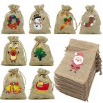 36 Pack Small Christmas Gift Bags, Tiny Christmas Burlap Candy Bag with Drawstring for Xmas Stocking Stuffers, Bulk Christmas Gift Goody Treat Bags for Holiday New Year Party Favors Supplies