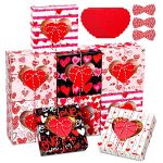 48 Pcs Valentines Day Gift Boxes Heart Shaped Transparent Window Treat Box 5 x 5 x 1.4 Inch Mini Kraft Boxes Small Goodie Boxes with Tags and Ropes for Candy Chocolate Bakery Cookies Soap Packaging