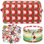 58 Pcs Preppy Christmas Gift Set-Christmas Purses with 50 Cute Santa, Reindeer, Snowman Christmas stickers, 7 Christmas Bracelets for Women Girls Teens Holiday Travel Christmas Xmas Party Gifts Supply