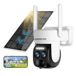 [ 8X Zoom ] 4K 5Dbi Solar Security Cameras Wireless Outdoor, 355° Battery Powered Camera for Home Security, 8MP WIFI Camera with PIR Motion Detection, Color Night Vision, Spotlight Siren, 2-Way Audio