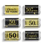 90 Pieces 50th Decoration Label Sticker Cheers to 50th Candy Sticker Black and Gold Candy Wrapper Chocolate Decoration Label for 50th Birthday Party Celebration Decor