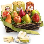 A Gift Inside Classic Fresh Fruit Basket Gift with Crackers, Cheese and Nuts for Christmas, Holiday, Birthday, Corporate