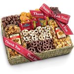 A Gift Inside Thank You Chocolate Caramel and Crunch Grand Gift Basket with Snacks, Pretzels, Ghirardelli and Chocolate-covered Nuts