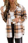 AUTOMET Womens Casual Plaid Shacket Button Down Long Sleeve Shirt Fall Jacket Shackets Shirts Fashion 2023 Top Blouse 2023 Apricot