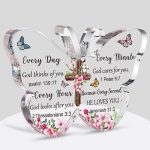 Barydat Acrylic Christian Gifts Bible Verses Religious Gifts for Women Men Inspirational Scripture Gifts Butterfly Prayer Room Decor Faith Keepsake Paperweights for Christmas Home (God Thinks of You)