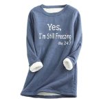 Black of Friday Deals 2023 Funny Sayings Sweatshirts for Women Long Sleeve Fleece Sherpa Winter Shirts Round Neck Casual Warm Cute Long Tops Womens Fleece Pullover Blue M