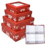 Christmas Cookie Gift Boxes Square with Window and Dividers Holiday Nesting Box with Lids 4 Pack for Homemade Chocolates Candy Truffles Charcuterie Brownies and Small Treats for Gift Giving