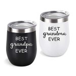 Cpskup Best Ever Grandma and Grandpa Stainless Steel Insulated Wine Tumbler with Lid, Grandparents Christmas Gifts Ideas for Grandma and Grandpa from Grandkids Grandchildren(12 oz, Black and White)