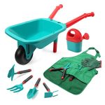 CUTE STONE Kids Gardening Tool Set, Garden Toys with Wheelbarrow, Watering Can, Gardening Gloves, Hand Rake, Shovel, Trowel, Double Hoe, Apron with Pockets, Outdoor Indoor Toys Gift for Boys Girls