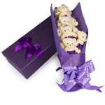 Deluxe Purple Love Bear Bouquet in Gift Box - One Dozen Long Stemmed Rose Stuffed Flower Plush Bears w Tutus - Mini Stuffed Animal Teddy Bears - Gift Wrapped Bow & Ribbon - Holiday XMas Christmas Gift