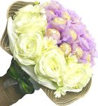 Ferrero Rocher Hazelnut Milk Chocolates, Candy Chocolate Gift Bouquet, 36 Count Edible Purple Roses and 12 Artificial White Roses