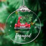 FKOG Glass Our First Christmas Engaged Ornament 2023, Mr & Mrs Engagement Xmas Tree Decoration Ornament Romantic Christmas Ideas Gifts