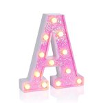 Foaky LED Letter Lights Sign Light Up Pink Letters Glitter Alphabet Letter Sign for Night Light Wedding/Birthday Party Battery Powered Christmas Lamp Girls Gifts Home Bar Decoration（A）