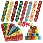 FOIMAS 48pcs Christmas Slap Bracelets,Xmas Santa Reindeer Snap Bracelet Wristband for Kids Christmas Stocking Stuffer Bag Filler Party Favor Supply