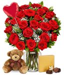 From You Flowers - Two Dozen Red Roses + Heart Balloon + Chocolate + Bear with Free Vase (Fresh Flowers) Birthday, Anniversary, Get Well, Sympathy, Congratulations, Thank You