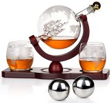 Gifts for Men Dad Christmas, Whiskey Decanter Globe Set with 2 Ball Stones & 2 Glasses, Anniversary Birthday Gifts for Him Husband Boyfriend, Unique Gift for Bourbon Scotch Liquor Vodka, Cool Stuff