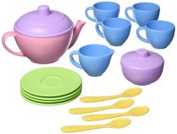 Green Toys Tea Set, Pink 4C - 17 Piece Pretend Play, Motor Skills, Language & Communication Kids Role Play Toy. No BPA, phthalates, PVC. Dishwasher Safe, Recycled Plastic, Made in USA.