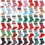 Handepo 48 Pairs Christmas Socks for Men Women Bulk Gifts for Coworkers Employee Warm Soft Holiday Crew Funny Xmas Socks(Cute Style)