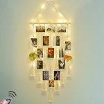 Hanging Photo Display Wall Decor, Macrame Wall Hanging Boho Room Bedroom Picture Frame Collage Board with Remote Light 30 Clips, Christmas Teenage Teen Girl Gifts Ages 10 11 12 13 14 Years Old