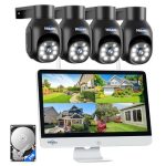 Hiseeu Wireless Security Camera System,All-in-One with 15" LCD Monitor 10CH NVR 4PCS 5MP PTZ Outdoor Camera,3TB HDD Storage, 2-Way Audio, Color Night Vision, Motion Alert,2.4Ghz WiFi