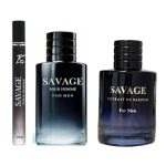 INSPIRE SCENTS Savage for Men - 3.4 Oz Men's Extrait De Parfum Spray + Savage Travel Spray 35ml Warm Masculine Scent for Daily Use Men's Casual Cologne 3.4oz Fluid Ounce/100ml each (Pack of 3)