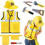 iPlay, iLearn Construction Worker Costumes for Boys, Toddler Dress Up Clothes, Kid Builder Career Outfit, Tool Belt Vest Hat, Pretend Role Play Toy Set, Halloween Birthday Gift 3 4 5 6 Years Old Child