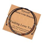 JoycuFF I Fv*king Love You Morse Code Jewelry for Women Girls Unique Inspirational Jewelry Thoughtful Gift for Wife Girlfriend Lover Adjustable Wood Bead Bracelet for Her Birthday Christmas