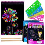 JUNQIU US Scratch Paper Art for Kids, 2 Pack Bulk Rainbow Scratch Paper Crafts Toys for 3 4 5 6 7 8 9 10 Years Old Girls Kids Birthday Gifts