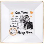 Kaidouma Friends Gifts for Women - Ceramic Ring Trinket Dish Jewelry Pate - Birthday Christmas Gifts for Best Friends Female - Friendship Gifts for Her Women Friend - Good Friends are Like Stars Gift