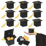 KATOOM 30pcs Graduation Sweet Boxes,6CM*6CM Doctoral Cap Shaped Gift Box Black Celebration Treat Biscuit Chocolate with Yellow Tassel for Ceremony Party