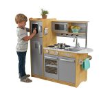 KidKraft Uptown Natural Wooden Play Kitchen with Play Phone, Chalkboard & Towel Rack, Gift for Ages 3+