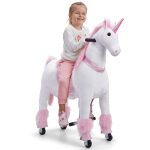 Lil’ Jumbl Ride on Horse, Kids Ride on Toy with Realistic Sounds, Mechanical Walking Pony with Smooth Rolling Wheels for Indoors & Outdoor Use, Soft Plush Body, No Battery or Electricity, (Pink)