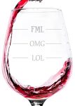 LOL-OMG-FML Funny Wine Glass - Unique Christmas Gifts for Women, Mom - Xmas Gag Gift for Friends, Sister, Wife - Cool Birthday Present Idea from Husband - Fun Novelty White Elephant, Secret Santa Gift