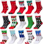 MarJunSep 15 Pairs Women's Christmas Socks Gifts for Women Girls Funny Novelty Colorful Cotton Holiday Crew Socks