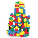 Melissa & Doug Wooden Building Set - 100 Blocks in 4 Colors and 9 Shapes