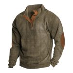 Mens Henley Shirt Vintage Button Up Pullover Long Sleeve Corduroy Sweatshirt Mock Neck Tops with Elbow Patches Women’S Clothes Cute Sweaters For Teen Girls Halloween Clothes,(A-Army Green,XL)