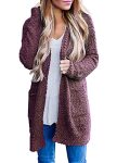 MEROKEETY Women's 2023 Winter Long Sleeve Soft Chunky Knit Sweater Open Front Cardigan Outwear Coat Maroon