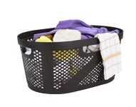 Mind Reader 40L Laundry Basket, Clothes Hamper, Lid, Wicker Design, Plastic, 23"L x 14.5"W x 10.5"H, Brown