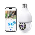 NoahTec 2K Light Bulb Security Camera -5G& 2.4GHz WiFi Security Cameras Wireless Outdoor Motion Detection,Full Color Night Vision,Siren Alarm,Two-Way Call and 24/7,Bulb Camera Compatible with Alexa