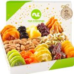 Nut Cravings Gourmet Collection - Holiday Christmas Dried Fruit & Mixed Nuts Gift Basket in White Gold Box (12 Assortments) Xmas Arrangement Platter, Birthday Care Package - Healthy Kosher USA Made