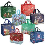 PARSUP 8PCS Christmas Gift Bags,Christmas Tote Bags with Handles, Christmas Treat Bags, Multifunctional Non-Woven Christmas Bags for Gifts Wrapping Shopping, Xmas Party Supplies, 12.8"×9.8"×6.7"