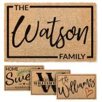 Personalized Door Mat, Custom Coir Doormat with Family Name - 5 Designs, 3 Sizes - Housewarming Gifts, Wedding Gifts for Couple, Front Door Mat for Outdoor Decor, Anti-Slip Backing