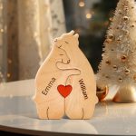 Personalized Wooden Bear Puzzle with 1-8 Family Name, Custom Family Name Sculpture, Personalized Bear Family Christmas, Birthdays Ornament, Unique Wooden Decor Gift for Mom and Dad (2 Names)