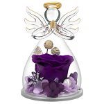 Preserved Flower Rose Gifts in Glass Angel Figurines,Birthday Gifts for Women,Angel Rose Gifts for Her, Mom Gifts from Daughter Son, Mom Gifts for Christmas,Purple Real Rose Gifts for Mom Grandma Wife