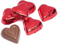 Red Foil Wrapped Premium Solid Milk Chocolate Hearts - 1 Lb. - Approx. 60 Pcs.