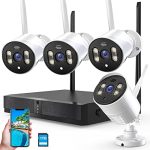 Security Camera NVR System 4Pcs 1080P Spotlight Color Night Vision WiFi Waterproof Security Surveillance Cameras with Pre-Installed 1TB Hard Drive and Two-Way Audio,4 Channel NVR DC Power