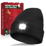 Stocking Stuffers for Men, Unisex LED Beanie Hat with Light, White Elephant Gifts for Adults Women Him Headlamp Cap-Black